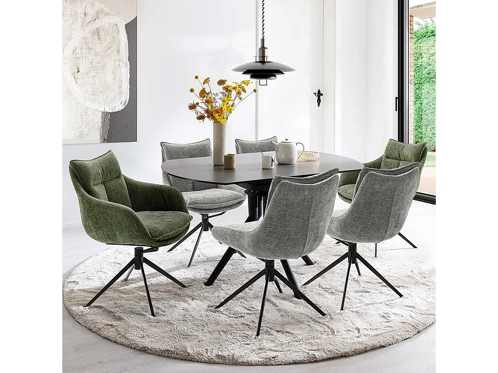 Armlehnstuhl in Oliv Grün Gestell aus Metall (2er Set)