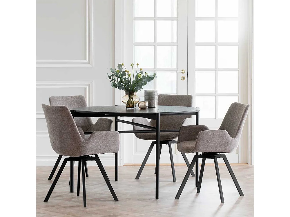 Esstisch Stühle aus Webstoff und Metall Beige & Schwarz (2er Set)