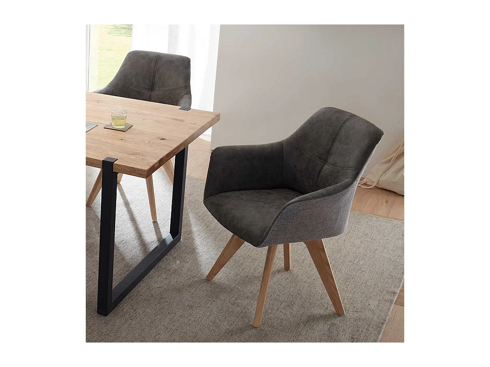 Armlehnen Polsterstühle in Grau Microfaser Massivholzgestell (2er Set)