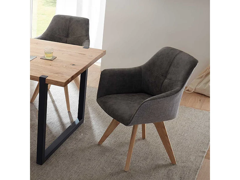 Armlehnen Polsterstühle in Grau Microfaser Massivholzgestell (2er Set)