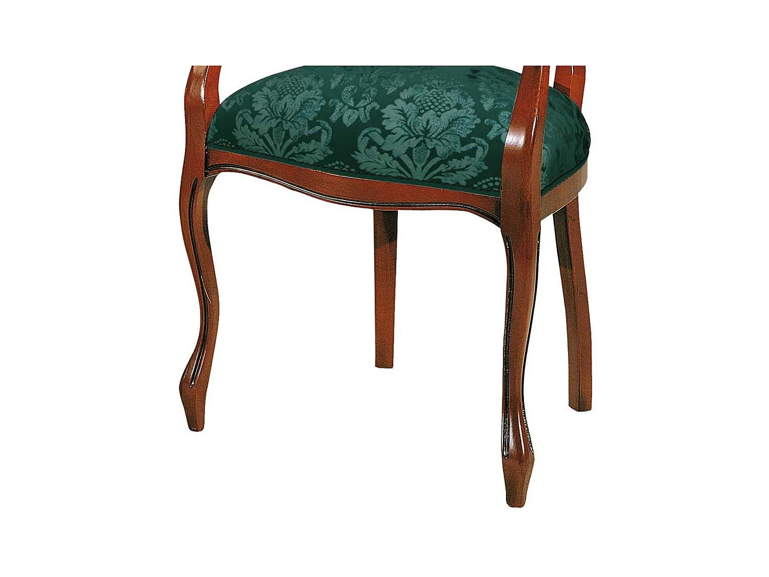 Medaillonstuhl mit Armlehnen in Nussbaumfarben Bezug Dunkelgrün Webstoff