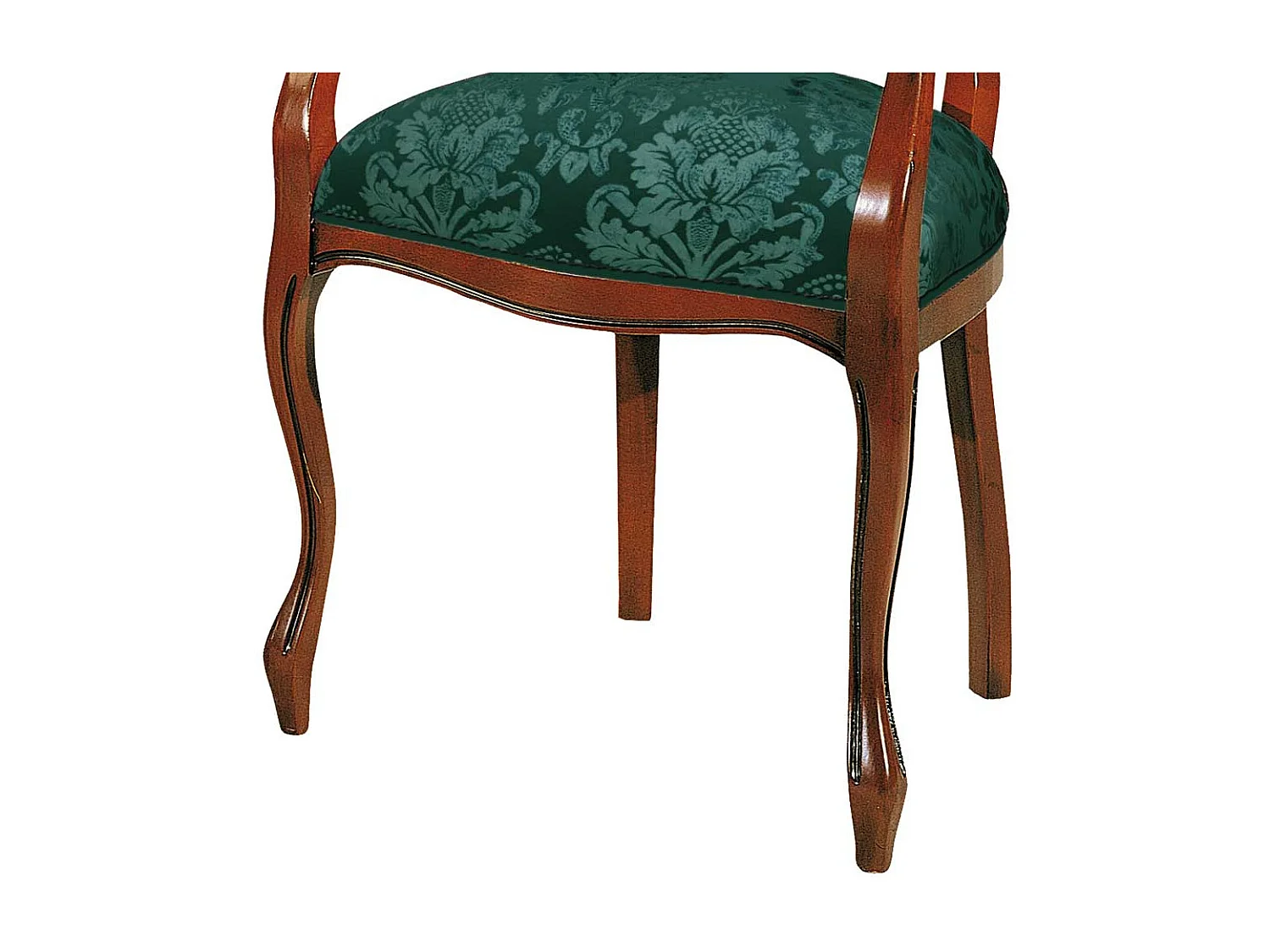 Medaillonstuhl mit Armlehnen in Nussbaumfarben Bezug Dunkelgrün Webstoff