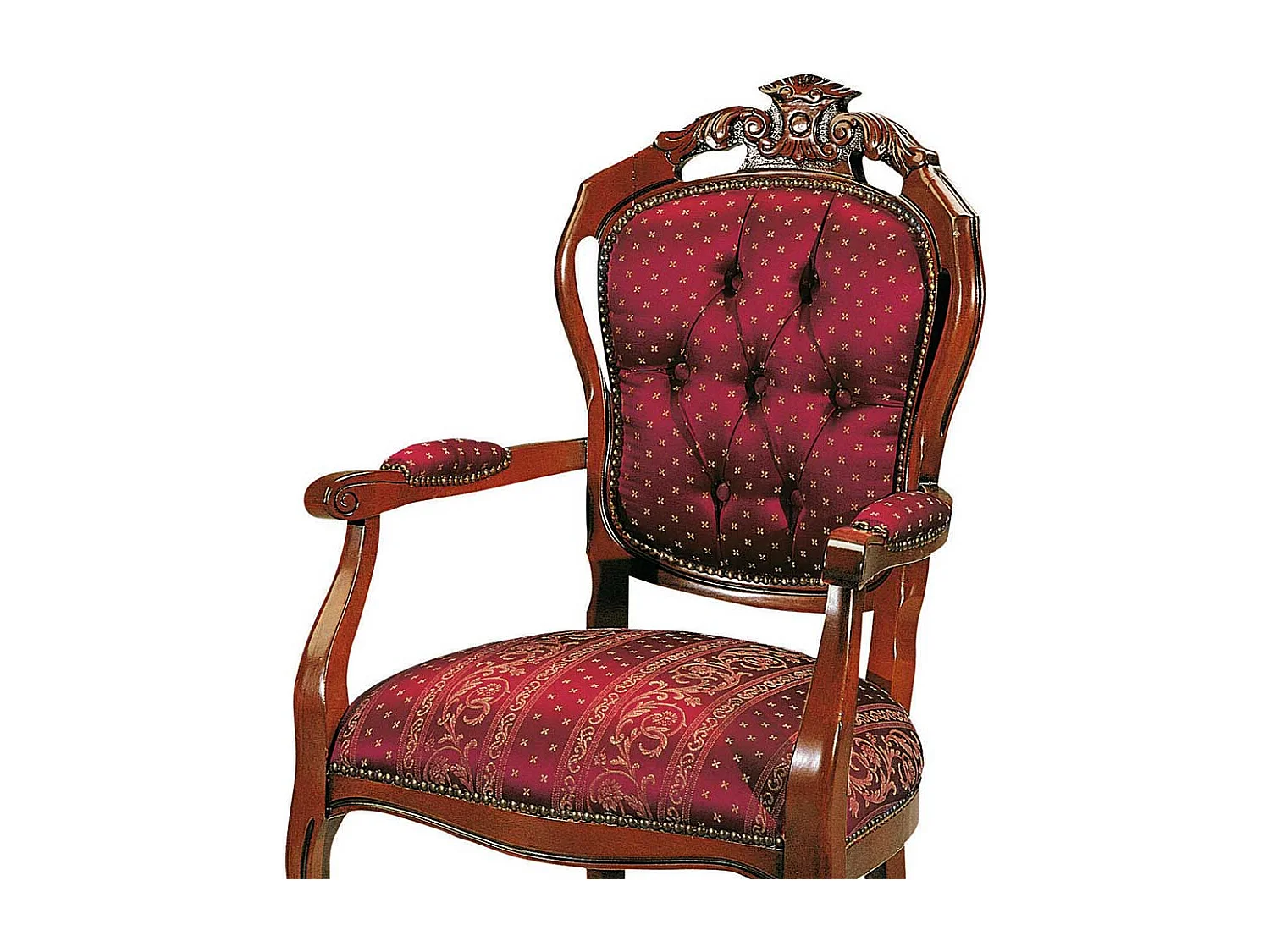 Armlehnenstuhl im Barock Look Rot Gold gemustert