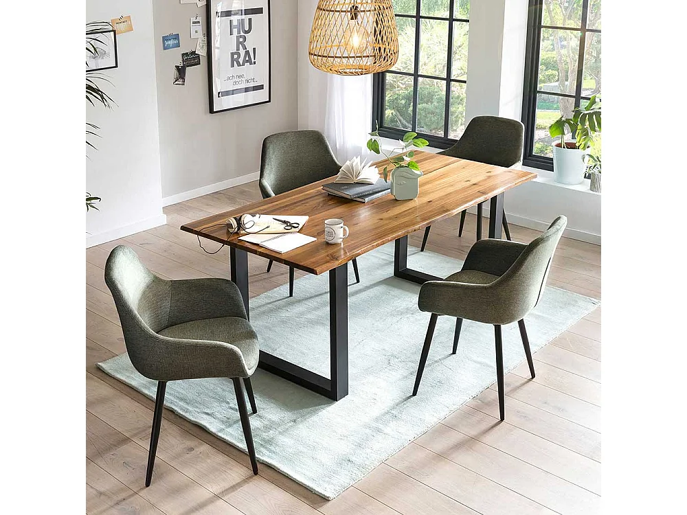 Esstisch Stühle in Graugrün und Schwarz Stoffbezug (2er Set)