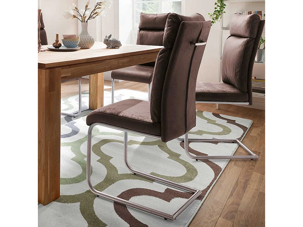 Freischwingerstuhl Set in Microfaser Braun Edelstahl (2er Set)