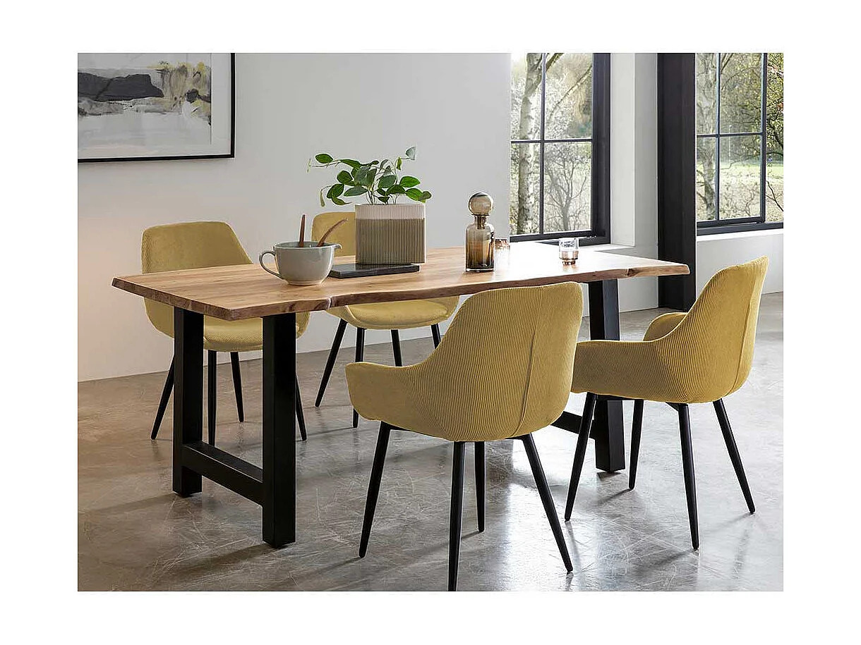 Esszimmerarmlehnstuhl in Goldgelb und Schwarz Gestell aus Metall (2er Set)