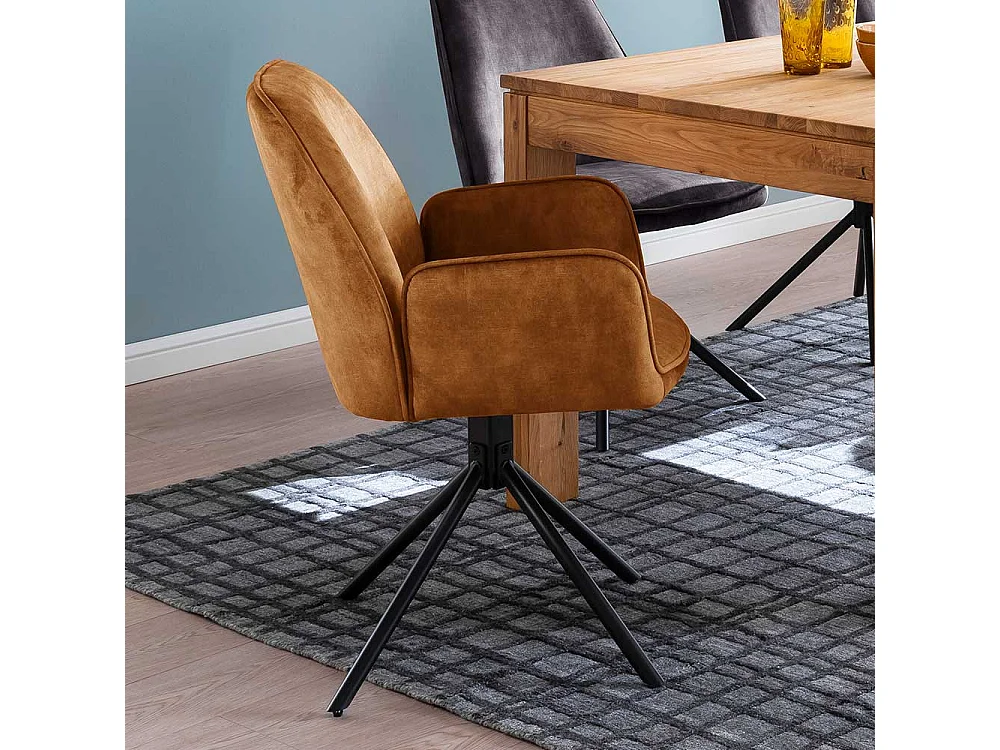 Drehbare Polsterstühle in Ocker Gelb und Schwarz Armlehnen (2er Set)