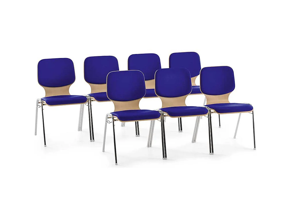 Blauer Stapelstuhl mit Reihenverbinder Gestell aus Metall
