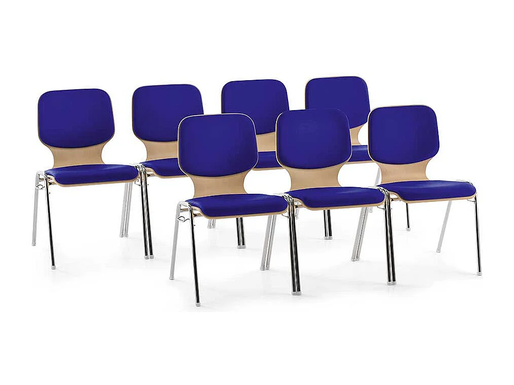 Blauer Stapelstuhl mit Reihenverbinder Gestell aus Metall