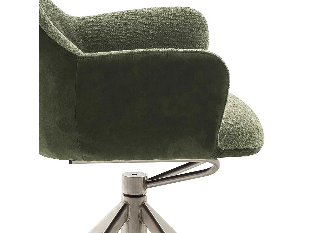 Armlehnstuhl in Oliv Grün Edelstahlfarben (2er Set)