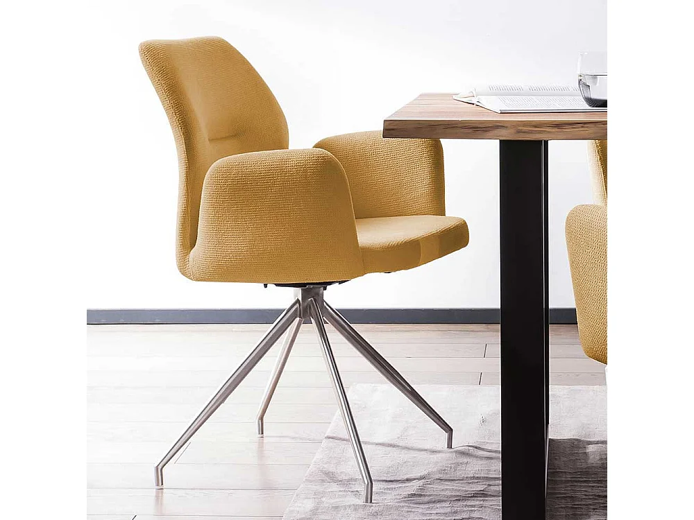 Esstisch Drehstuhl in Gelb und Silber Armlehnen