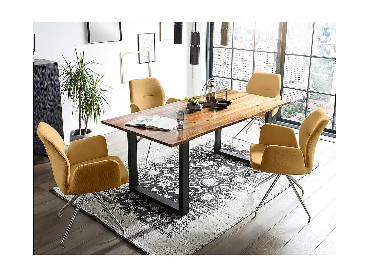 Esstisch Drehstuhl in Gelb und Silber Armlehnen