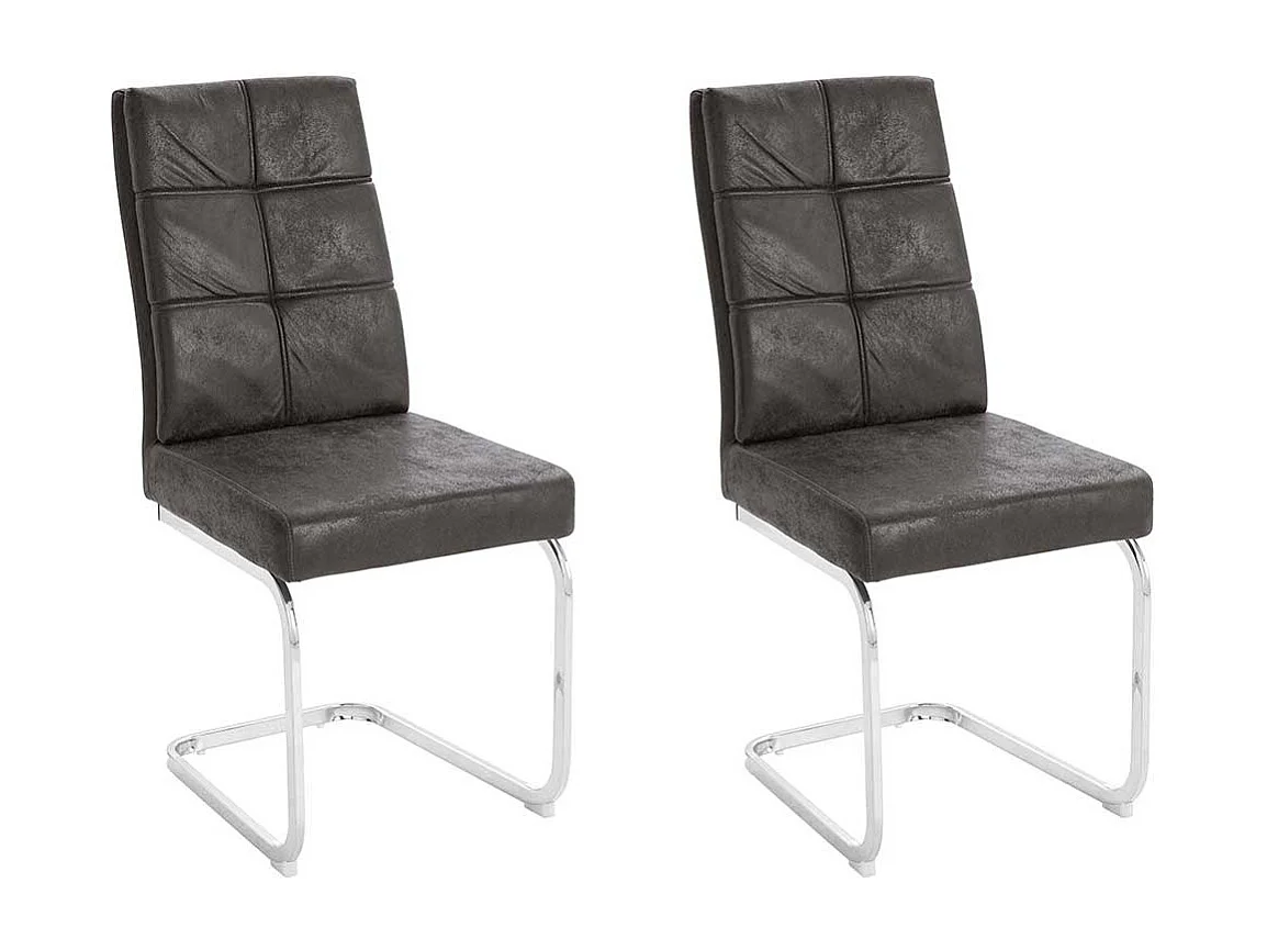 Freischwingerstühle in Anthrazit und Chrom rechteckigen Steppungen (2er Set)