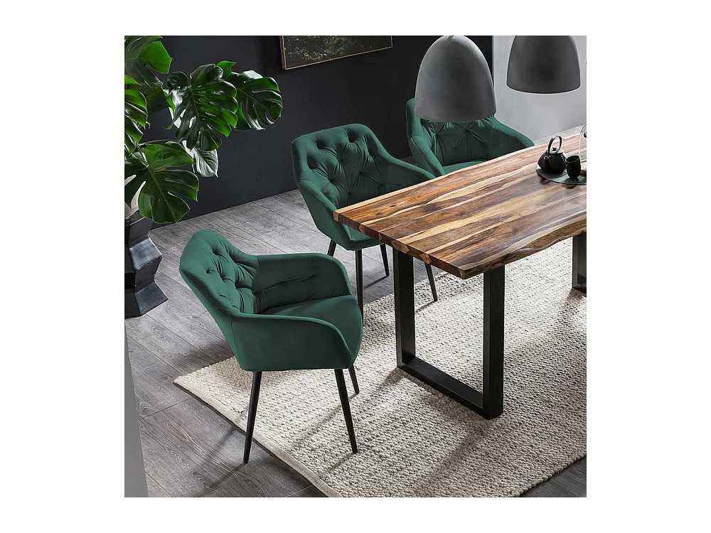 Esszimmerarmlehnstuhl in Dunkelgrün Samt Retrostil