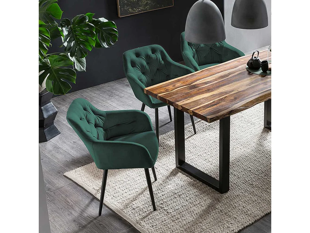 Esszimmerarmlehnstuhl in Dunkelgrün Samt Retrostil