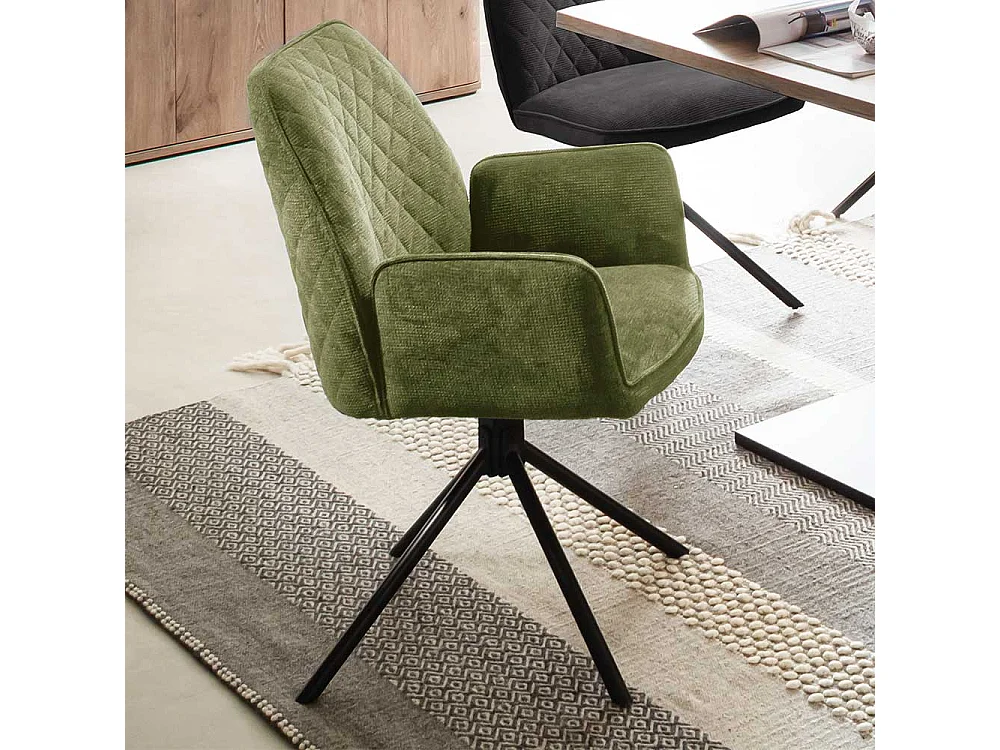 Esstisch Stühle in Oliv Grün Chenillegewebe drehbar (2er Set)