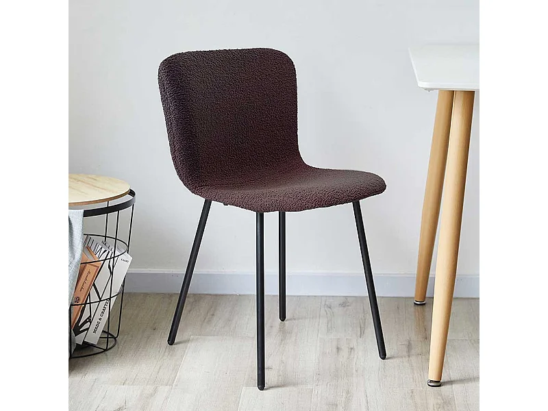 Stuhl Set Boucle Dunkelgrau mit Gestell aus Metall Schwarz (4er Set)