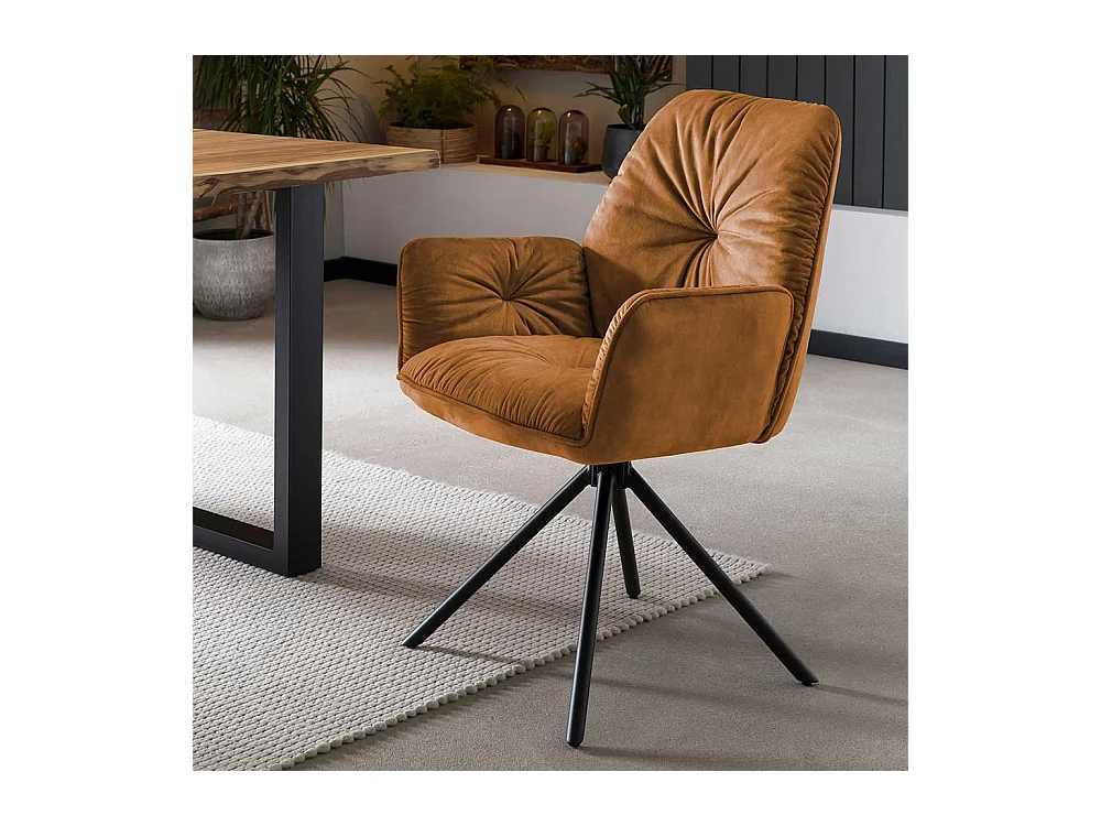 Polsterstuhl Esszimmer in Goldfarben und Schwarz drehbar