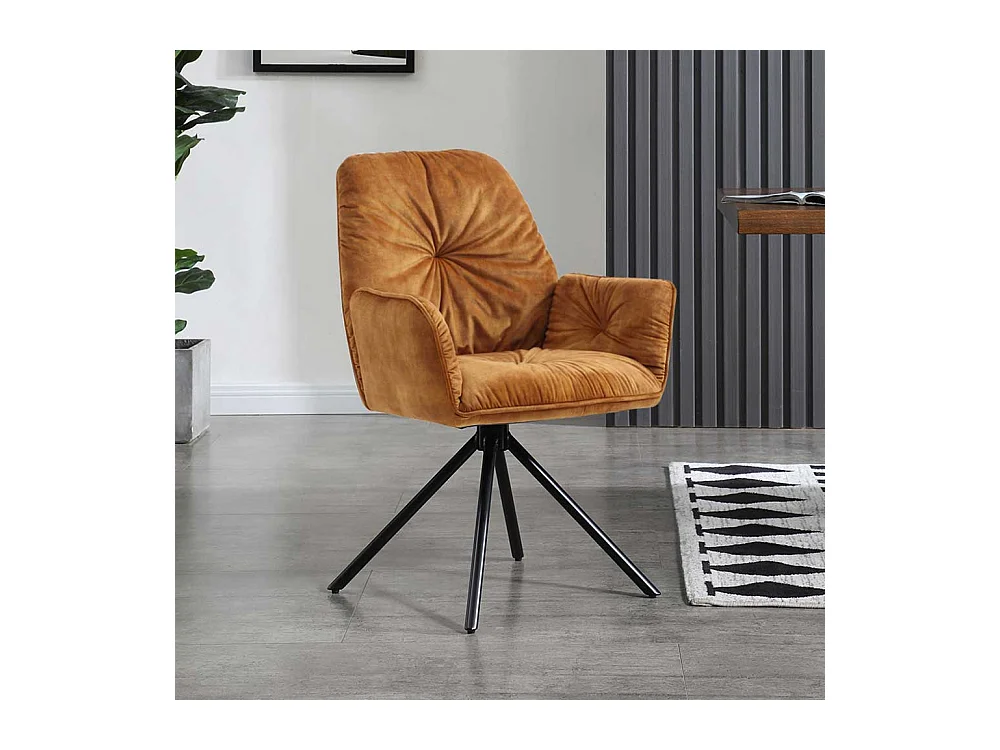 Polsterstuhl Esszimmer in Goldfarben und Schwarz drehbar