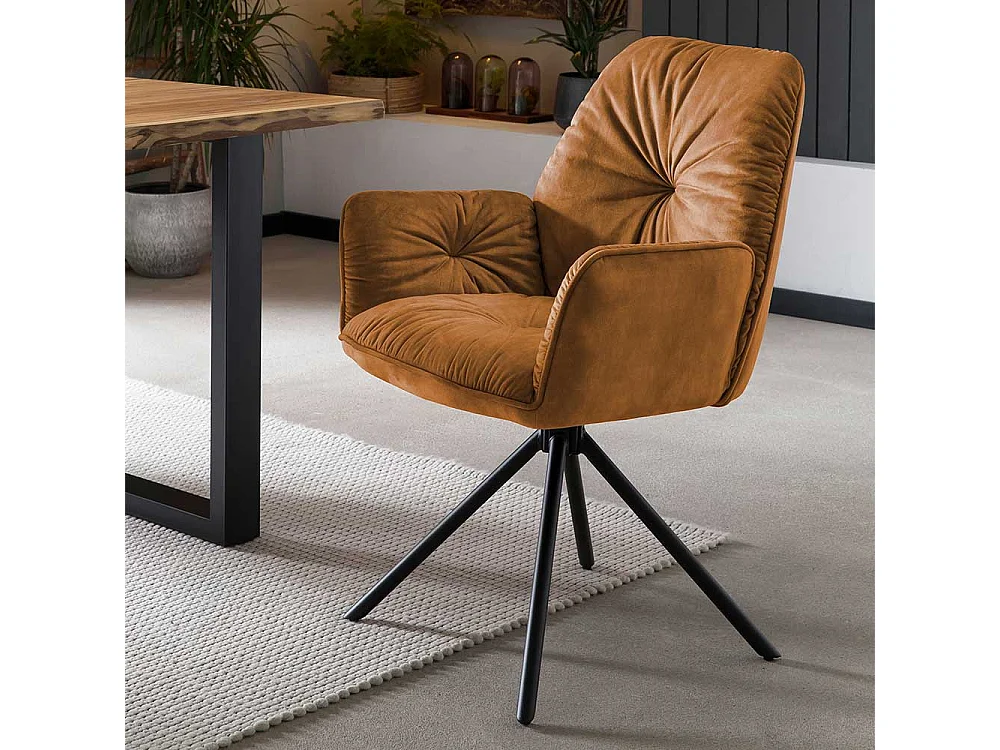 Polsterstuhl Esszimmer in Goldfarben und Schwarz drehbar