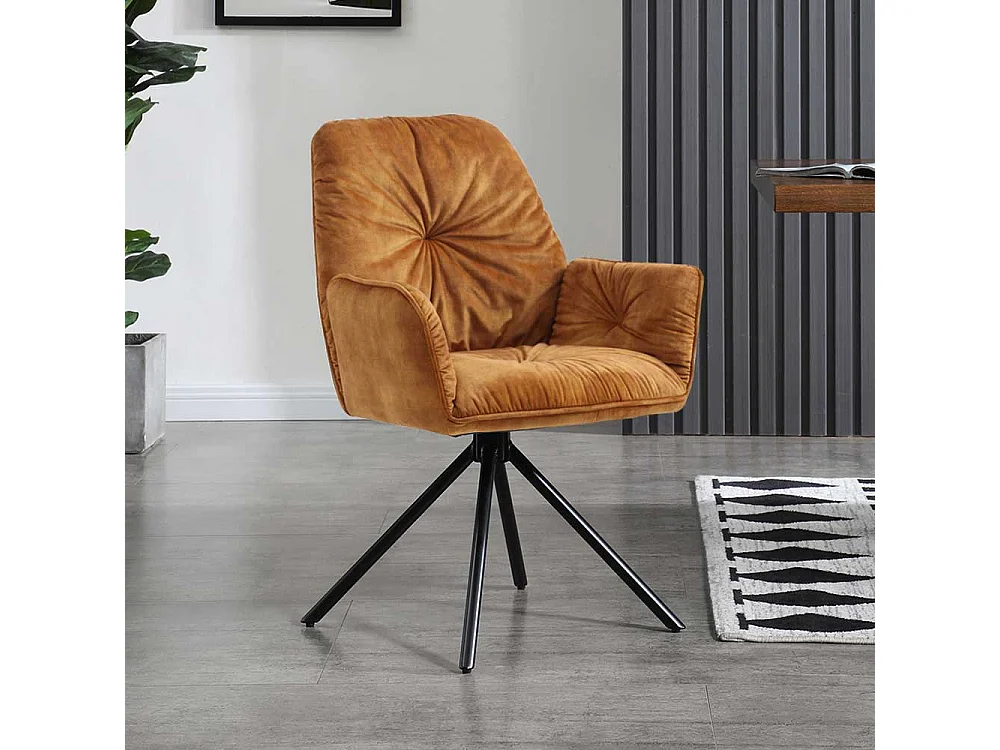 Polsterstuhl Esszimmer in Goldfarben und Schwarz drehbar