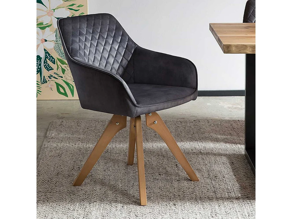 Armlehnstuhl in Schwarz und Eichefarben Samt