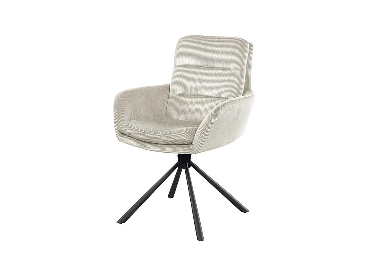 Esszimmerarmlehnstuhl Beige aus Cord und Metall drehbar