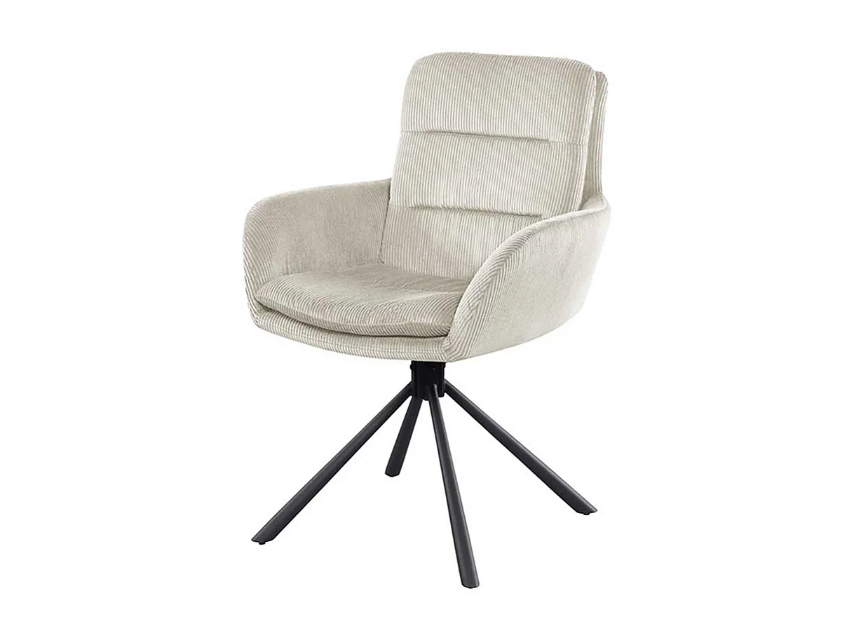 Esszimmerarmlehnstuhl Beige aus Cord und Metall drehbar