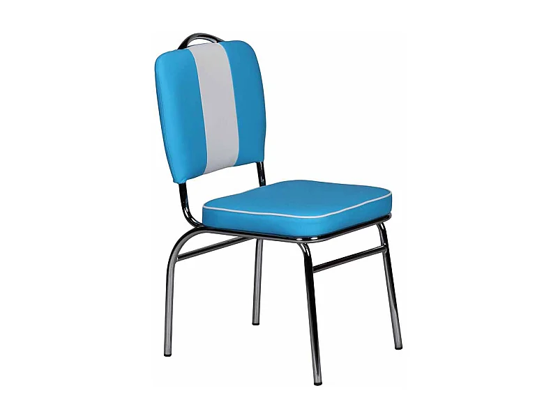 Retro Stuhl in Blau Weiß Chrom