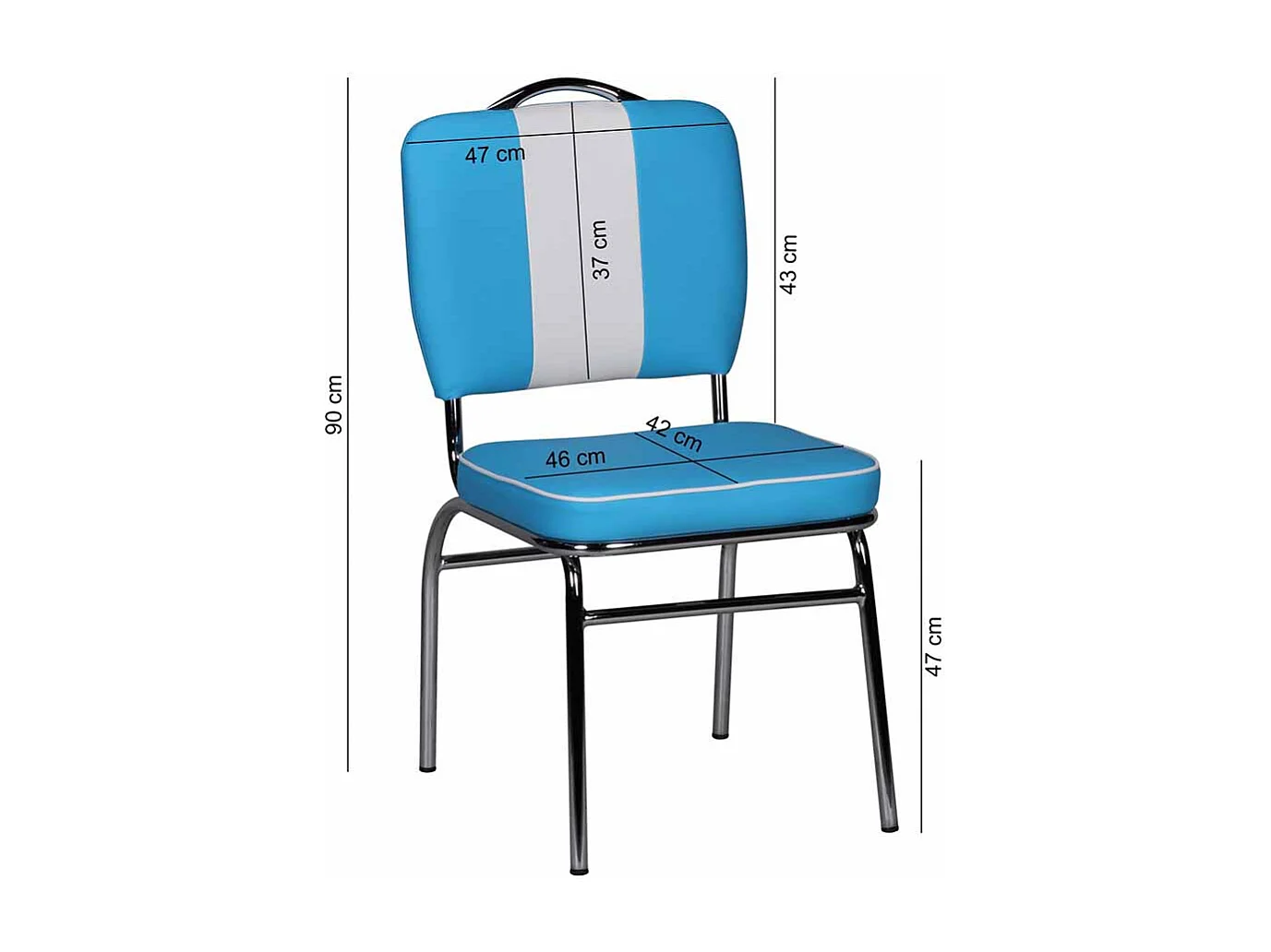 Retro Stuhl in Blau Weiß Chrom