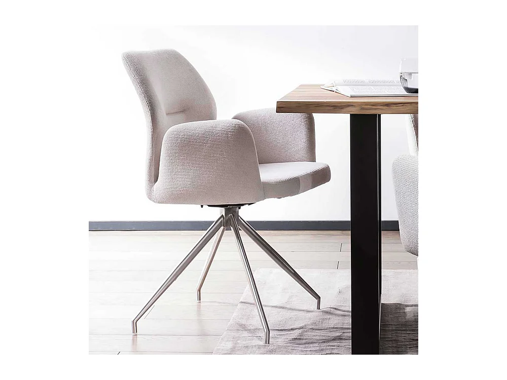 Esszimmer Drehstuhl in Hellgrau und Silber Gestell aus Metall