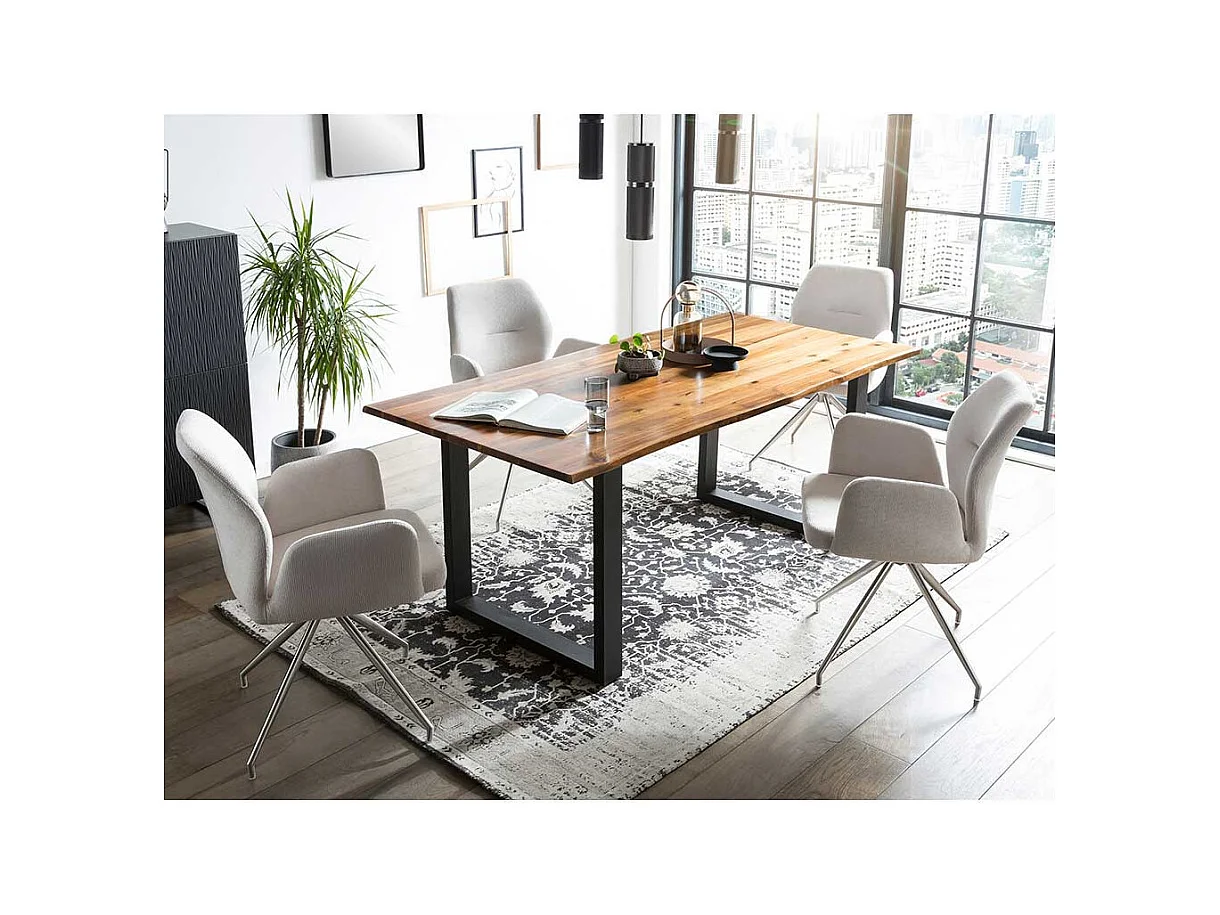 Esszimmer Drehstuhl in Hellgrau und Silber Gestell aus Metall