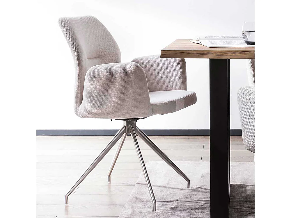 Esszimmer Drehstuhl in Hellgrau und Silber Gestell aus Metall