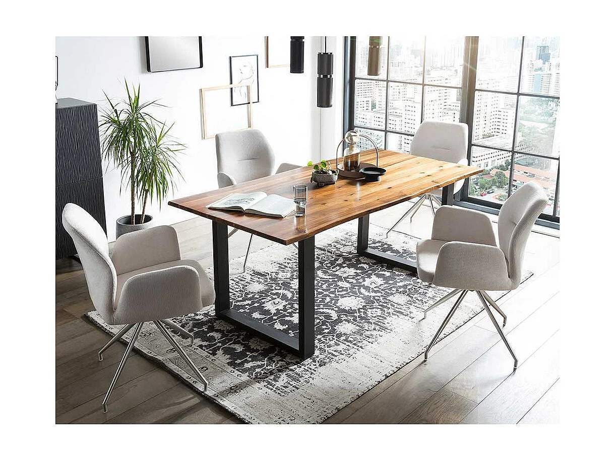 Esszimmer Drehstuhl in Hellgrau und Silber Gestell aus Metall