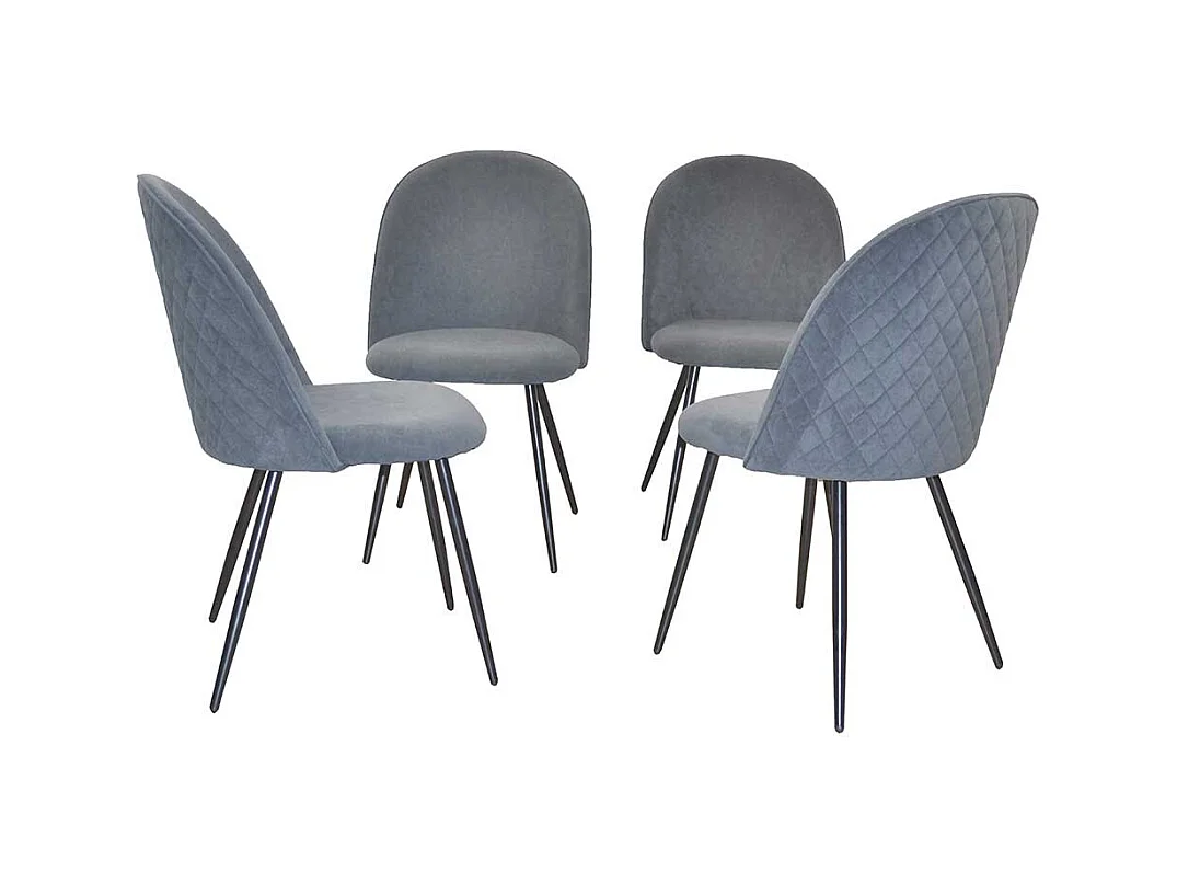 Graue Polsterstühle aus Samt und Metall aufwendigen Steppungen (4er Set)