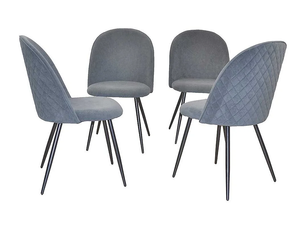 Graue Polsterstühle aus Samt und Metall aufwendigen Steppungen (4er Set)