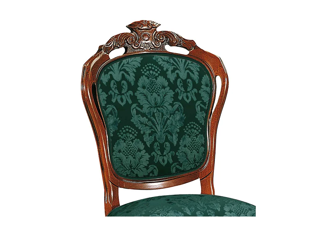 Barock Stuhl mit hoher Medaillon Lehne Nussbaumfarben & Grün