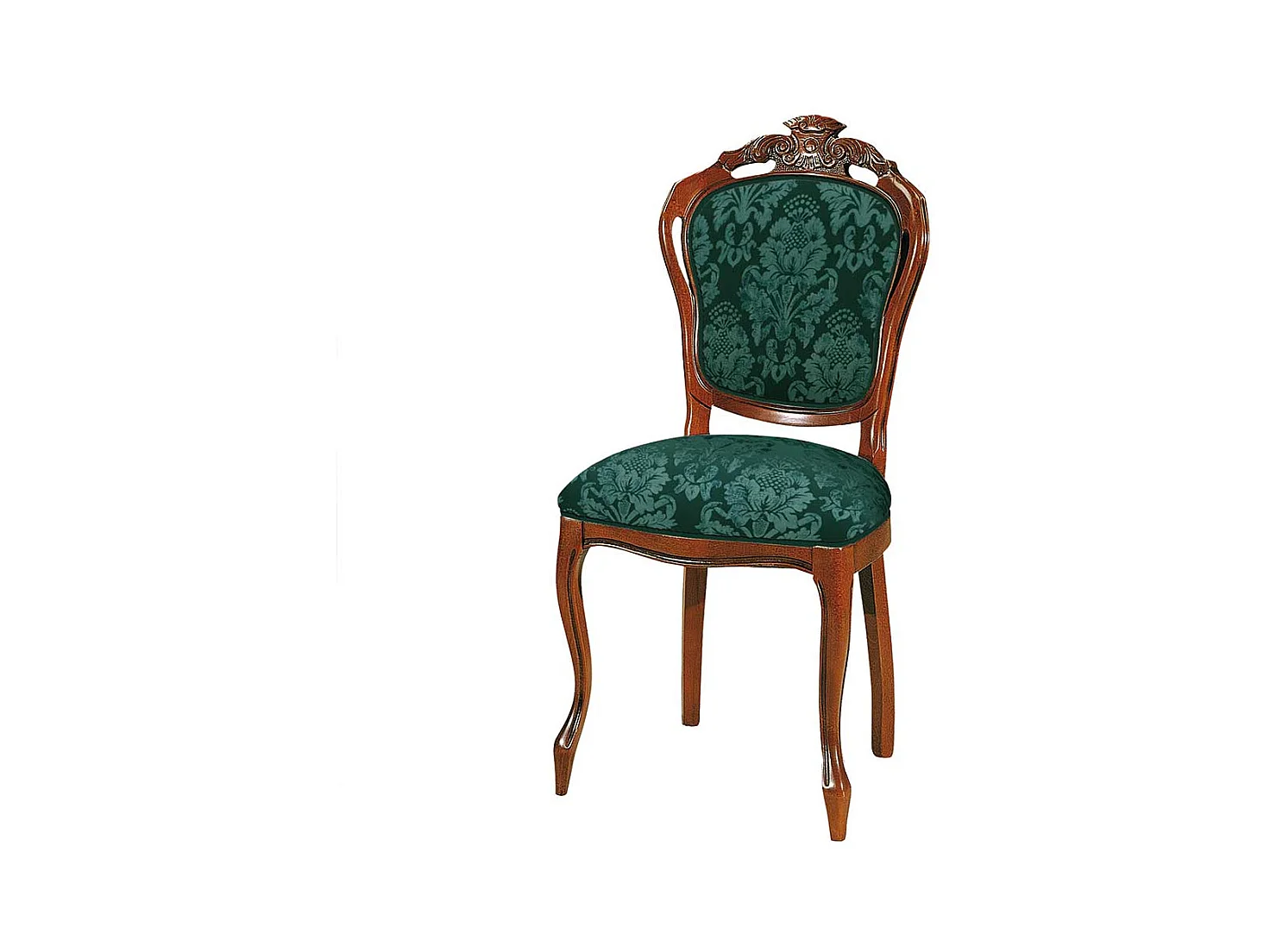 Barock Stuhl mit hoher Medaillon Lehne Nussbaumfarben & Grün