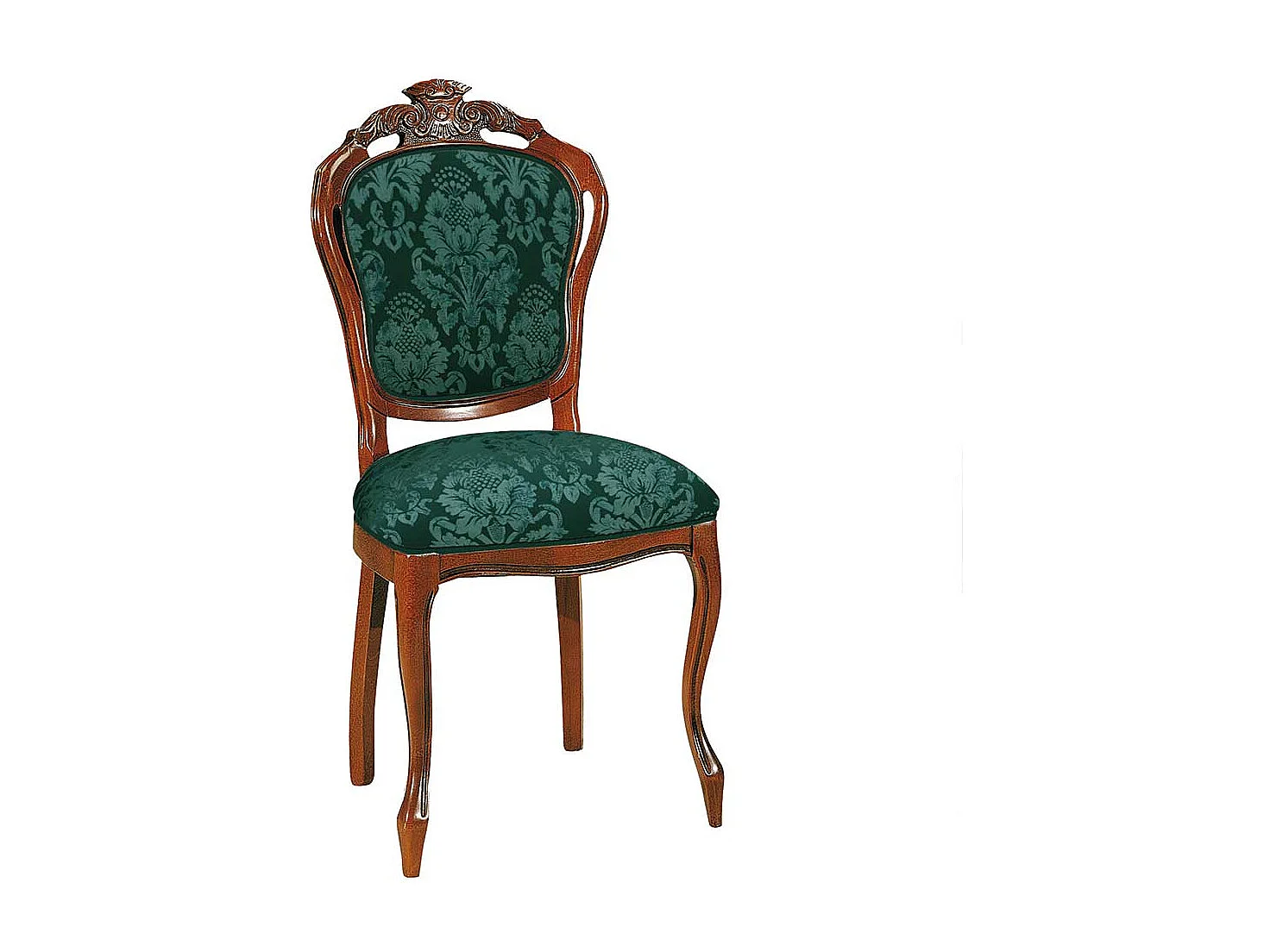 Barock Stuhl mit hoher Medaillon Lehne Nussbaumfarben & Grün