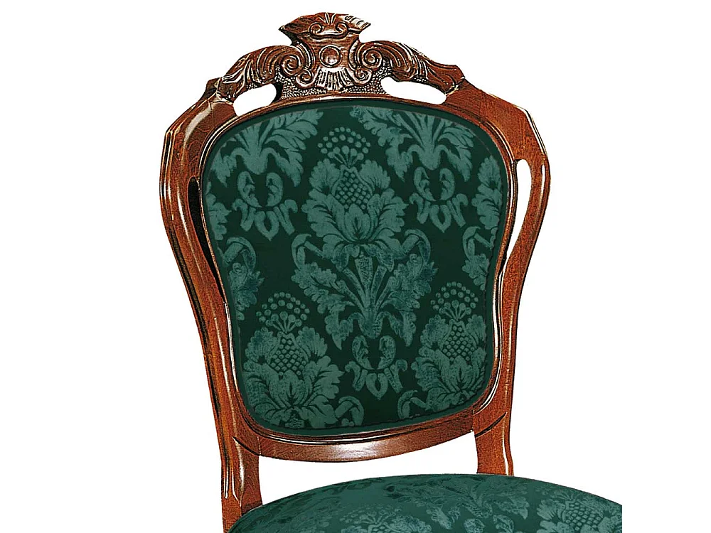 Barock Stuhl mit hoher Medaillon Lehne Nussbaumfarben & Grün