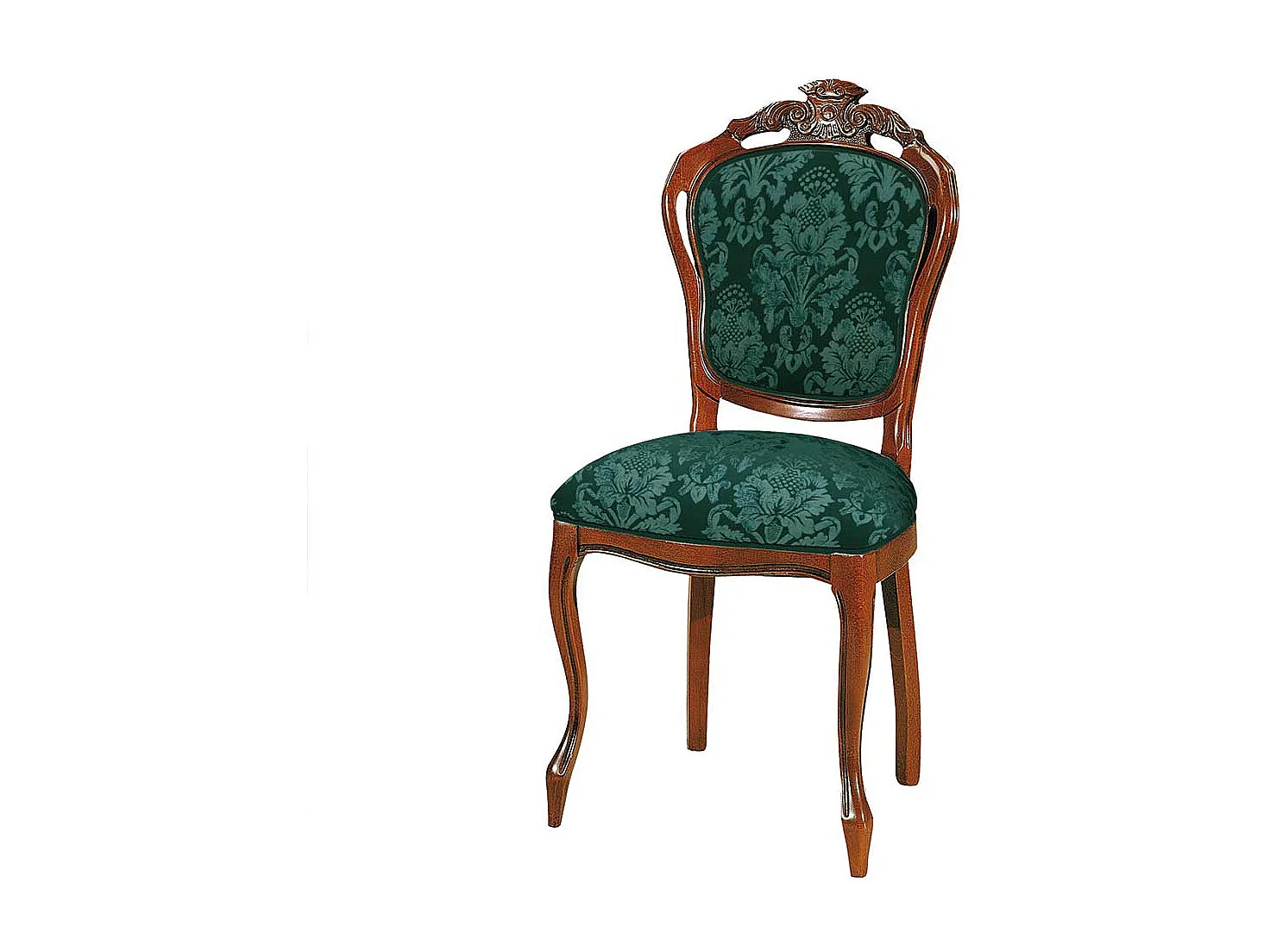 Barock Stuhl mit hoher Medaillon Lehne Nussbaumfarben & Grün