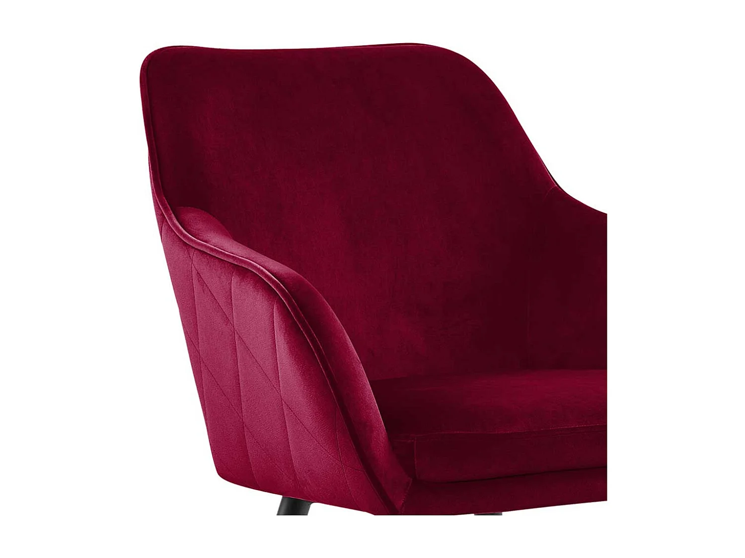 Dunkelroter Samt Stuhl mit Armlehnen außen gesteppt