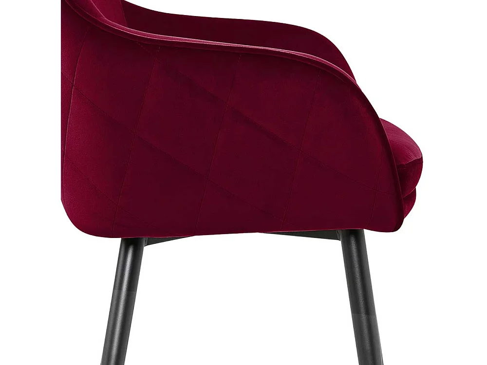 Dunkelroter Samt Stuhl mit Armlehnen außen gesteppt