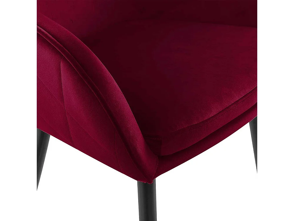 Dunkelroter Samt Stuhl mit Armlehnen außen gesteppt