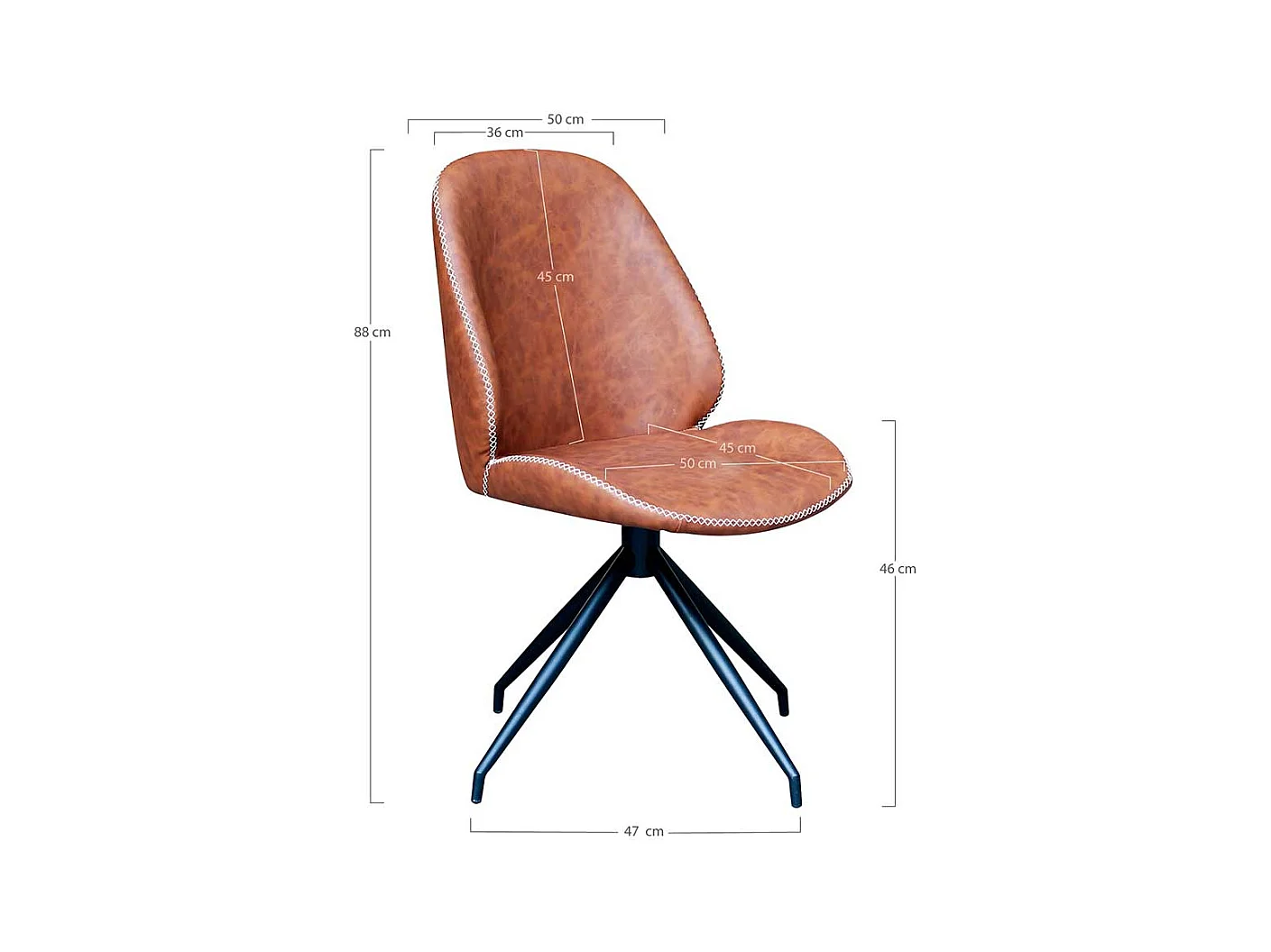 Kunstleder Drehstühle in Cognac Braun Gestell aus Metall (2er Set)