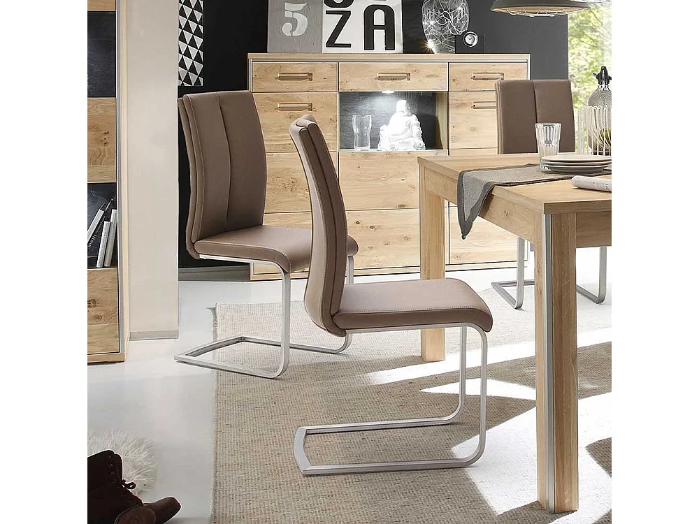 Küchenstuhl Set in Hellbraun Kunstleder Edelstahl (4er Set)