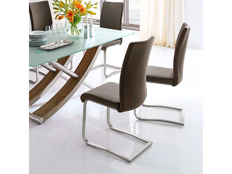 Esszimmerstuhl aus Kunstleder (100% Polyurethan) Edelstahl (2er Set)