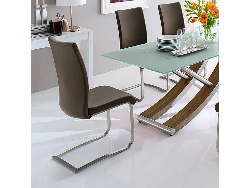 Esszimmerstuhl aus Kunstleder (100% Polyurethan) Edelstahl (2er Set)