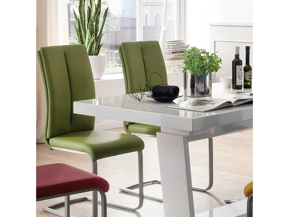 Kunstleder Freischwinger in Grün Edelstahl (4er Set)