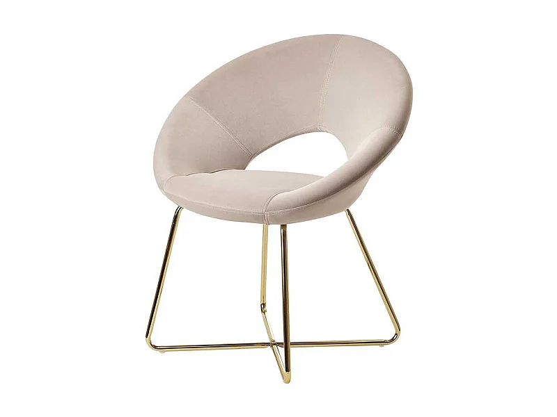 Retro Wohnzimmerstuhl in Beige und Goldfarben Gestell aus Metall